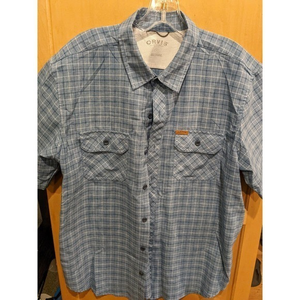 Orvis men's shirt size Large button‎ down short sleeve blue plaid fishing
